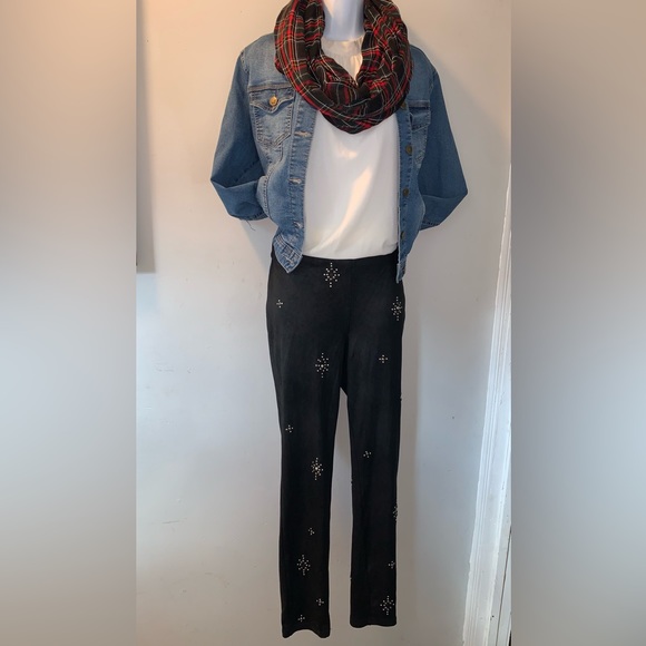 Free People “Star Stud” Embellished Skinny Faux Suede Pants - Picture 2 of 4